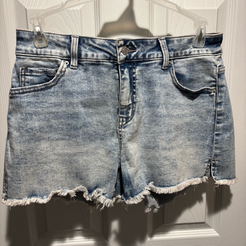 Time and Tru Light Blue Frayed Jean Shorts
